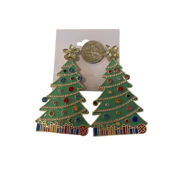 Festive Jeweled Christmas Tree Earrings - Picture 6 of 6